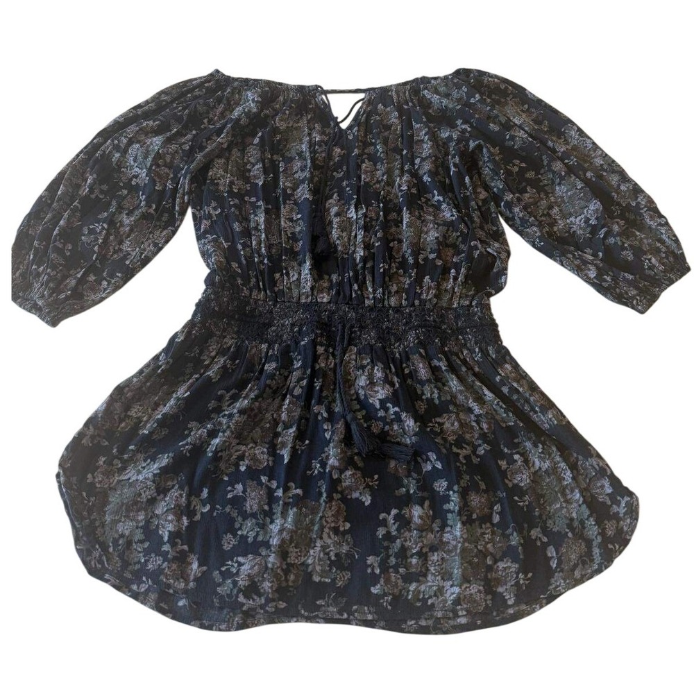Denim & Supply Ralph Lauren Floral Peasant Mini Dress Smocked Waist Tassel L